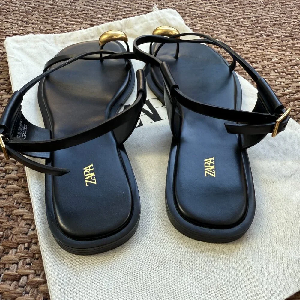 Zara Flat Strappy Sandals With Metal Adornment - Picture 5 of 6